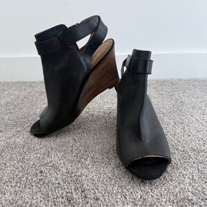 Nine West Black Peep-Toe Wedge Heels